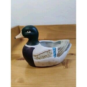 Vintage Hand Painted Ceramic Mallard Duck Planter 5" Tall 5" Long